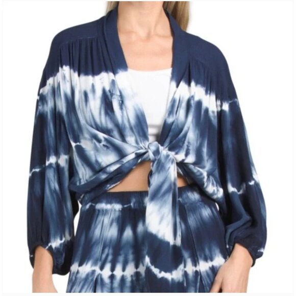 Young Fabulous Broke Set Carmen Tie Front Top Aiko Wide Leg Pants XS Blue TieDye - Picture 15 of 16